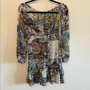 Elan Multicolor Patchwork Coverup with Teal and Brown Accents